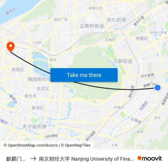 麒麟门新大街 to 南京财经大学 Nanjing University of Finance and Economics map