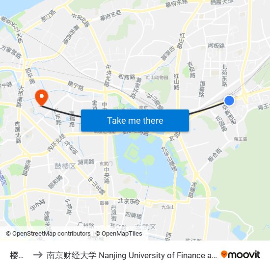 樱铁村 to 南京财经大学 Nanjing University of Finance and Economics map