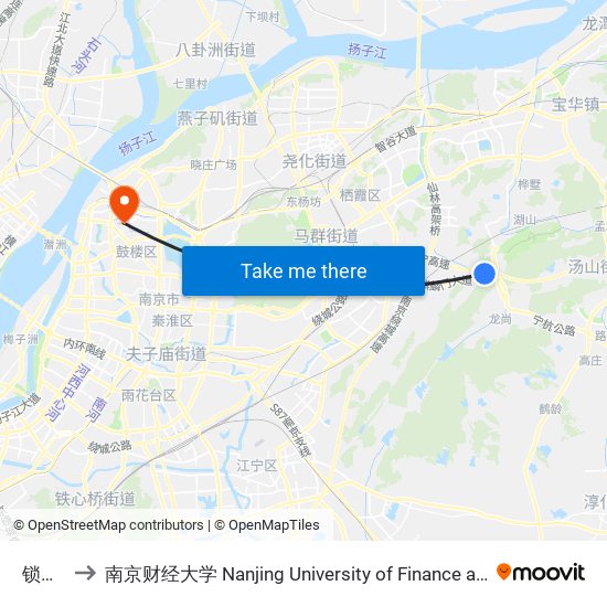 锁石村 to 南京财经大学 Nanjing University of Finance and Economics map