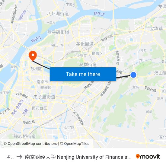 孟北 to 南京财经大学 Nanjing University of Finance and Economics map