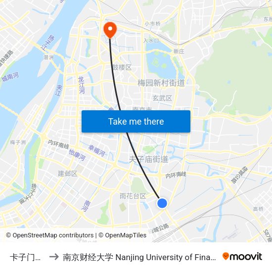 卡子门大街南 to 南京财经大学 Nanjing University of Finance and Economics map