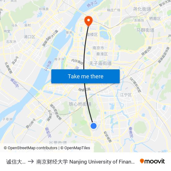 诚信大道西 to 南京财经大学 Nanjing University of Finance and Economics map