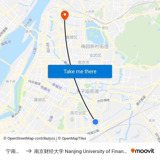 宁南大道东 to 南京财经大学 Nanjing University of Finance and Economics map