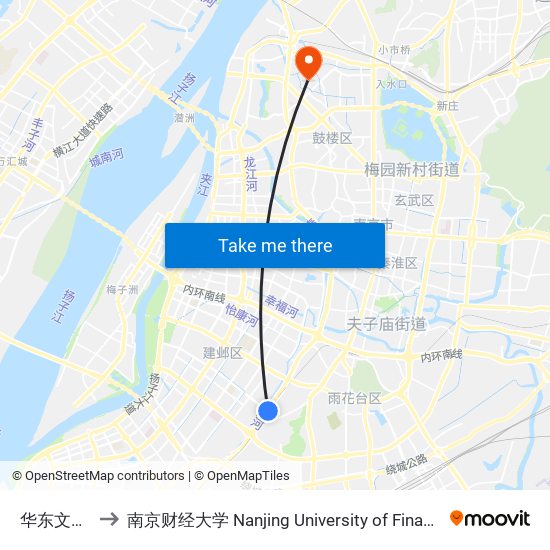 华东文化市场 to 南京财经大学 Nanjing University of Finance and Economics map