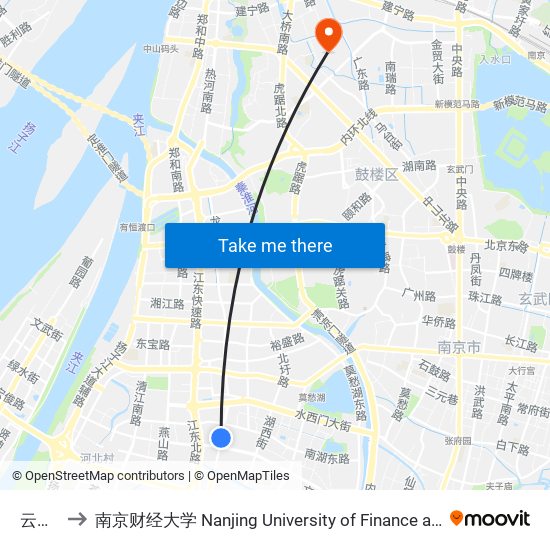 云锦路 to 南京财经大学 Nanjing University of Finance and Economics map