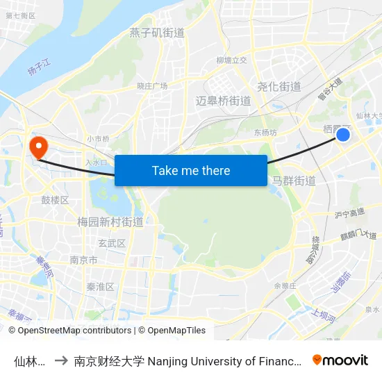 仙林新村 to 南京财经大学 Nanjing University of Finance and Economics map