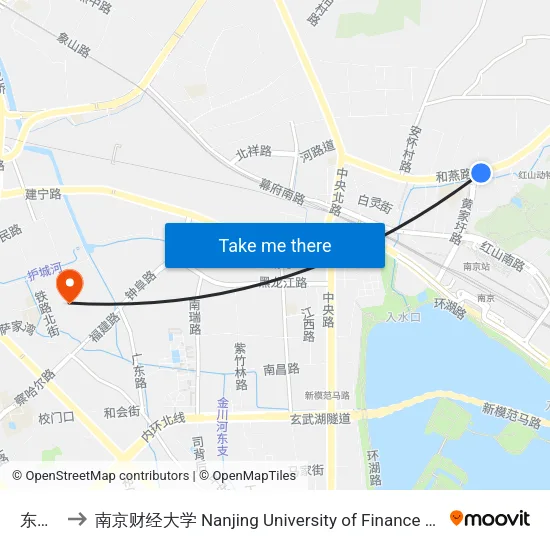 东井亭 to 南京财经大学 Nanjing University of Finance and Economics map