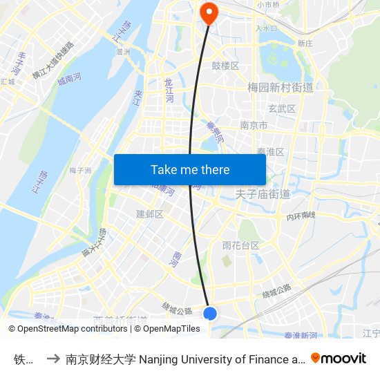 铁心桥 to 南京财经大学 Nanjing University of Finance and Economics map