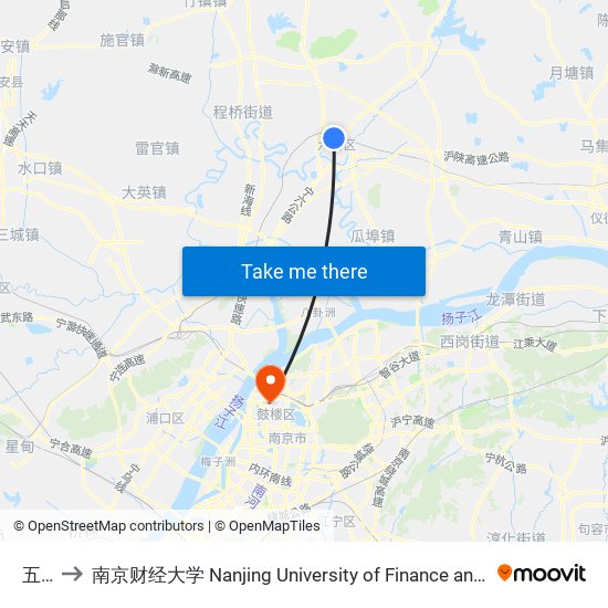 五里 to 南京财经大学 Nanjing University of Finance and Economics map