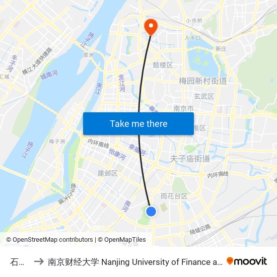 石子岗 to 南京财经大学 Nanjing University of Finance and Economics map