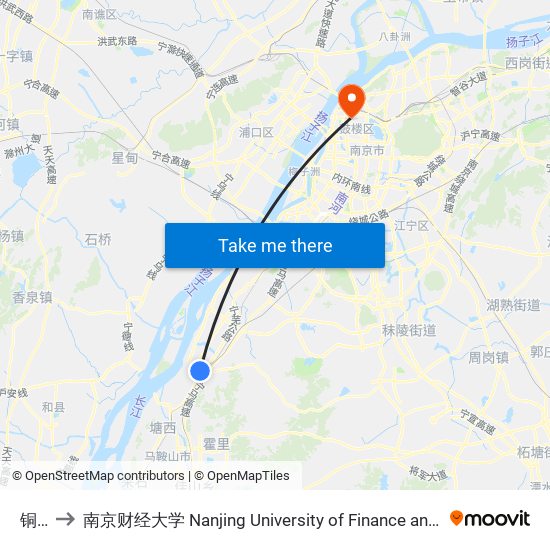 铜井 to 南京财经大学 Nanjing University of Finance and Economics map