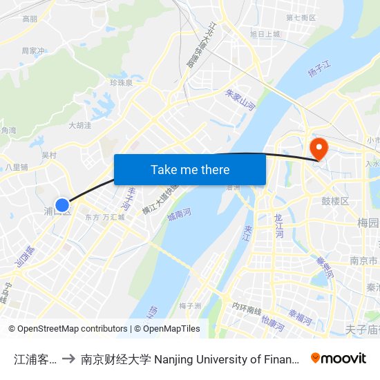 江浦客运站 to 南京财经大学 Nanjing University of Finance and Economics map