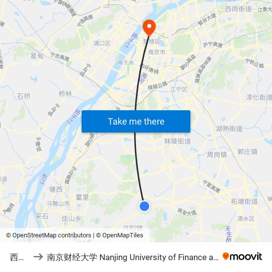 西汤村 to 南京财经大学 Nanjing University of Finance and Economics map