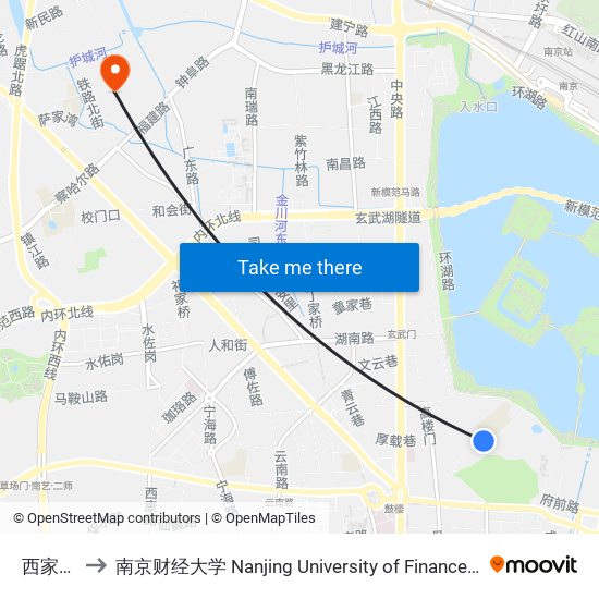 西家大塘 to 南京财经大学 Nanjing University of Finance and Economics map