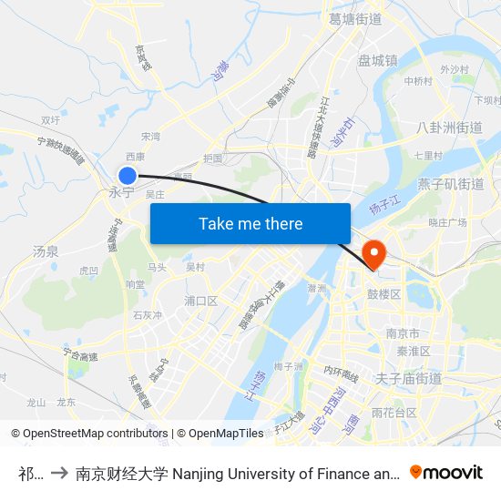 祁圩 to 南京财经大学 Nanjing University of Finance and Economics map