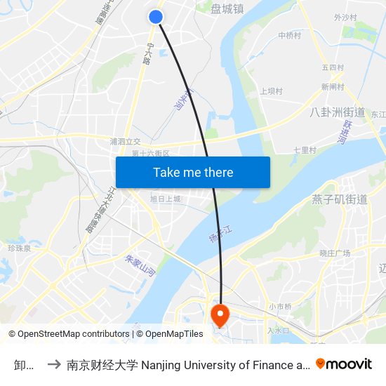卸甲甸 to 南京财经大学 Nanjing University of Finance and Economics map