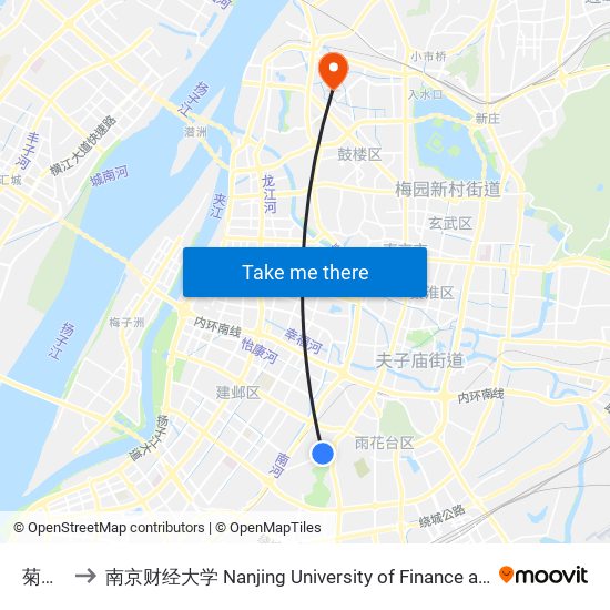 菊花台 to 南京财经大学 Nanjing University of Finance and Economics map