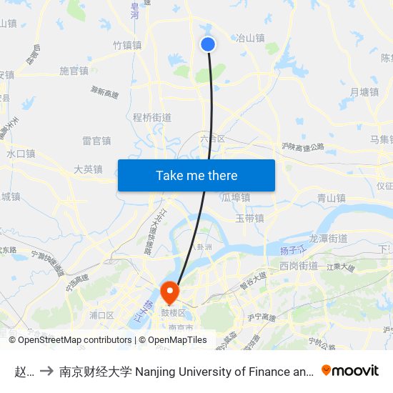 赵营 to 南京财经大学 Nanjing University of Finance and Economics map