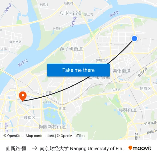 仙新路·恒通大道 to 南京财经大学 Nanjing University of Finance and Economics map