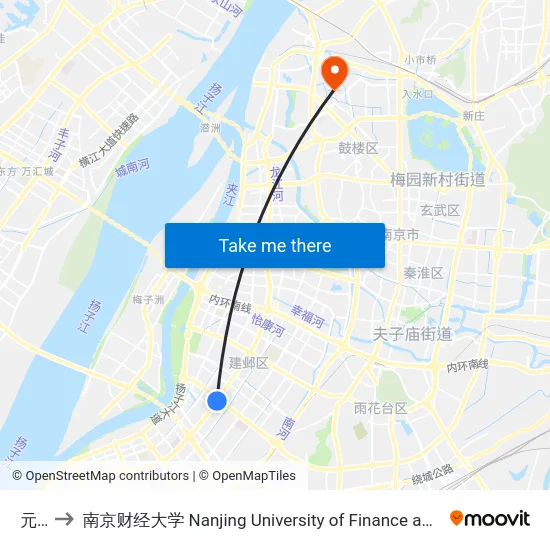 元通 to 南京财经大学 Nanjing University of Finance and Economics map