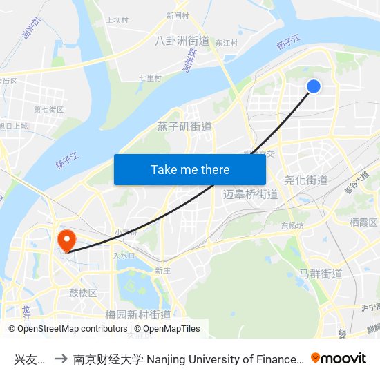 兴友路北 to 南京财经大学 Nanjing University of Finance and Economics map