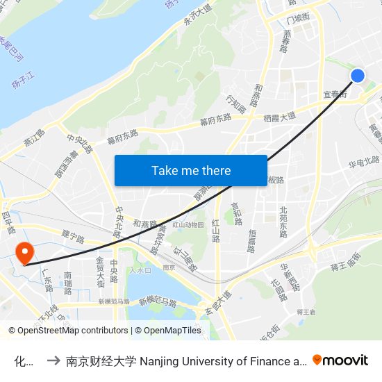 化纤厂 to 南京财经大学 Nanjing University of Finance and Economics map