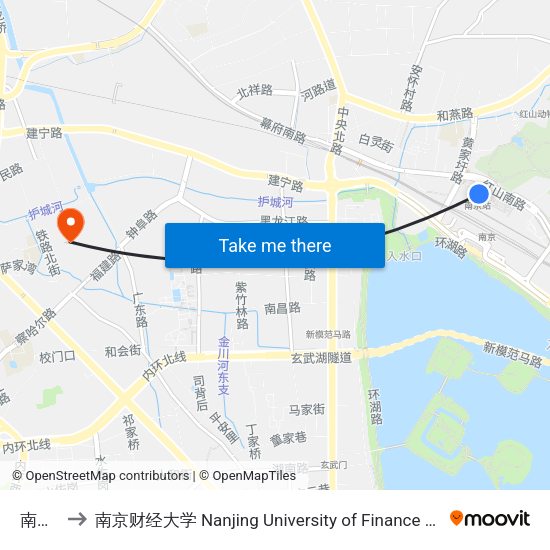 南京站 to 南京财经大学 Nanjing University of Finance and Economics map