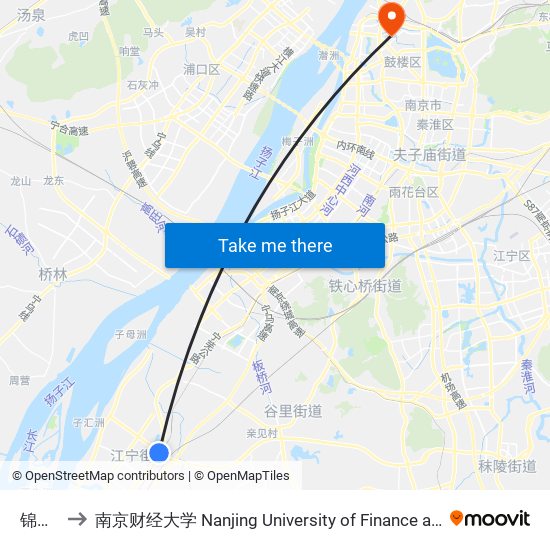 锦文路 to 南京财经大学 Nanjing University of Finance and Economics map