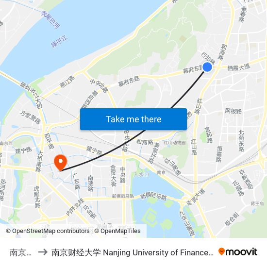 南京卫校 to 南京财经大学 Nanjing University of Finance and Economics map