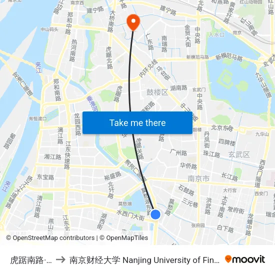 虎踞南路·水西门 to 南京财经大学 Nanjing University of Finance and Economics map