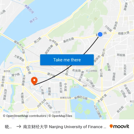 晓庄村 to 南京财经大学 Nanjing University of Finance and Economics map