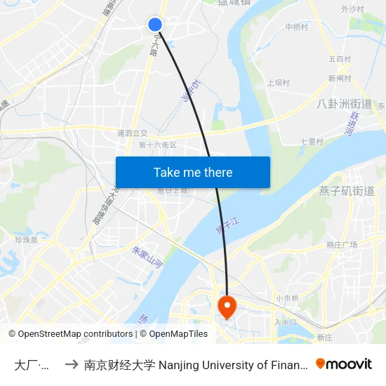 大厂·杨庄西 to 南京财经大学 Nanjing University of Finance and Economics map