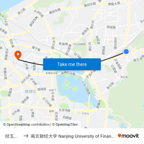 经五立交站 to 南京财经大学 Nanjing University of Finance and Economics map
