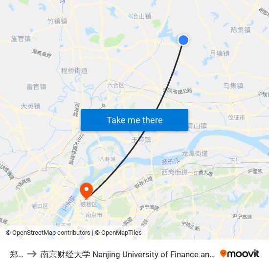 郑桥 to 南京财经大学 Nanjing University of Finance and Economics map