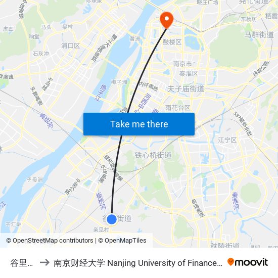 谷里中学 to 南京财经大学 Nanjing University of Finance and Economics map