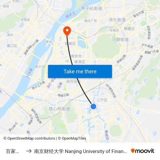 百家湖小学 to 南京财经大学 Nanjing University of Finance and Economics map
