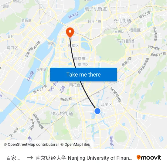 百家湖小学 to 南京财经大学 Nanjing University of Finance and Economics map