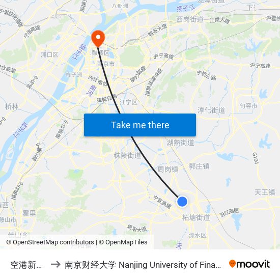 空港新城溧水 to 南京财经大学 Nanjing University of Finance and Economics map