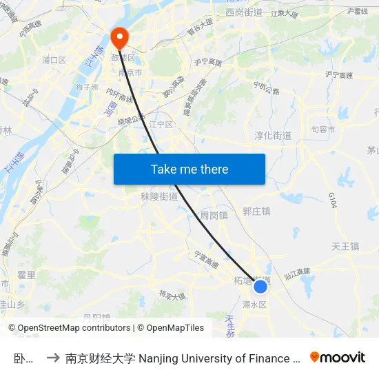 卧龙湖 to 南京财经大学 Nanjing University of Finance and Economics map