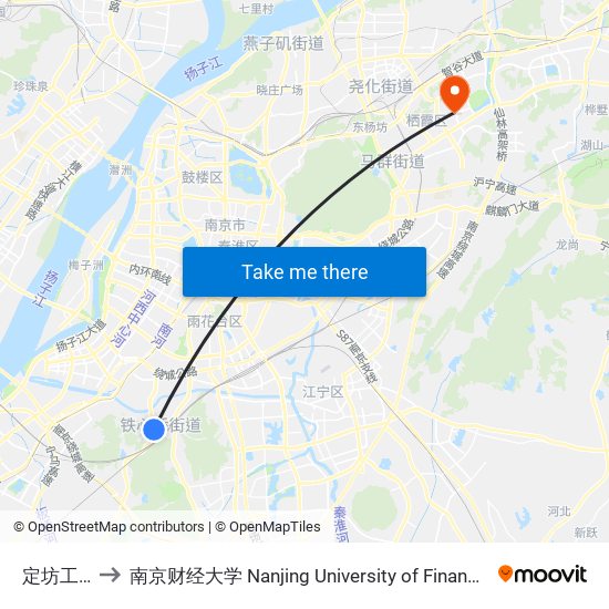 定坊工业园 to 南京财经大学 Nanjing University of Finance and Economics map