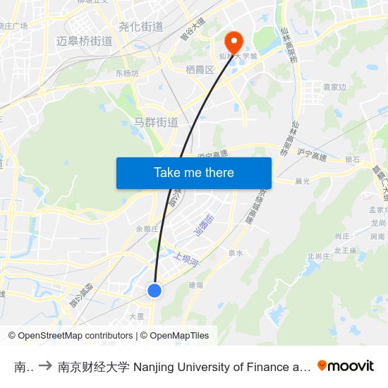 南庄 to 南京财经大学 Nanjing University of Finance and Economics map