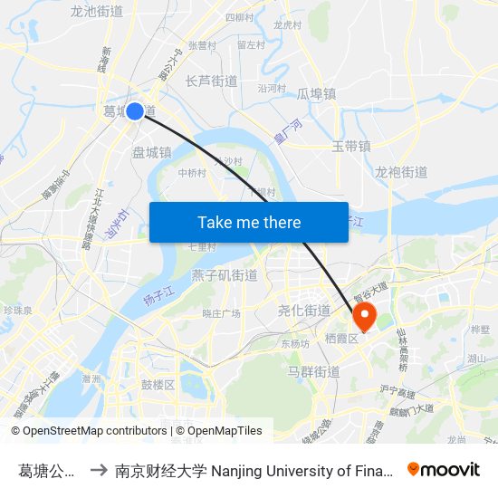葛塘公交总站 to 南京财经大学 Nanjing University of Finance and Economics map