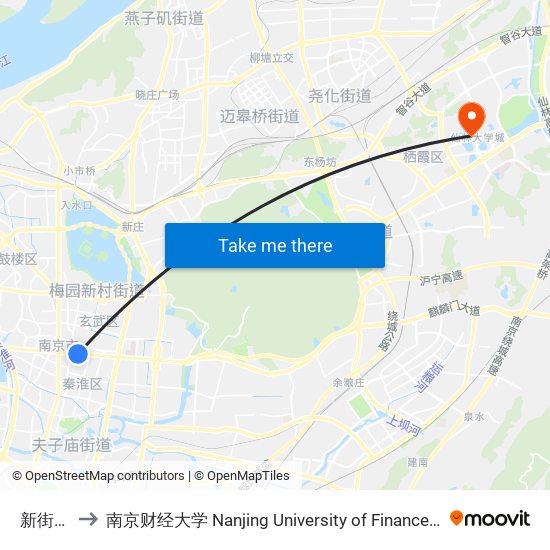 新街口东 to 南京财经大学 Nanjing University of Finance and Economics map