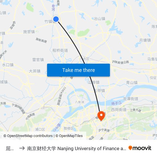 屈营路 to 南京财经大学 Nanjing University of Finance and Economics map