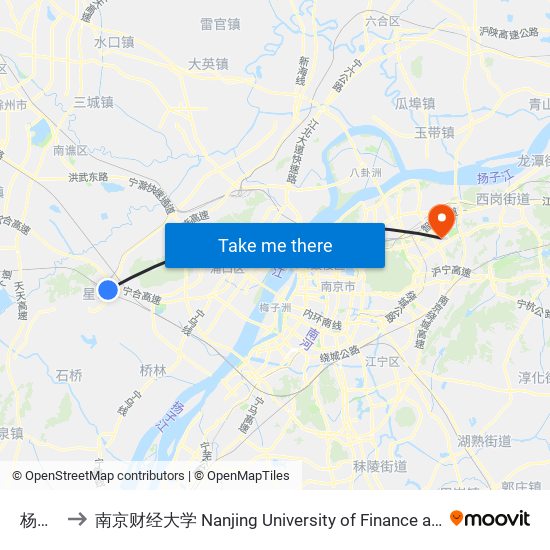 杨柳村 to 南京财经大学 Nanjing University of Finance and Economics map