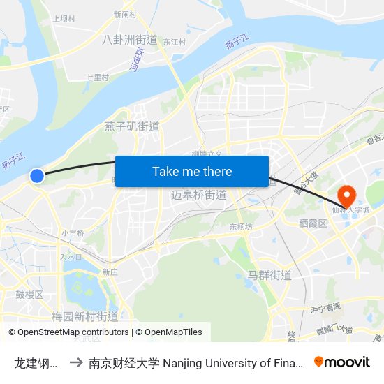龙建钢材市场 to 南京财经大学 Nanjing University of Finance and Economics map