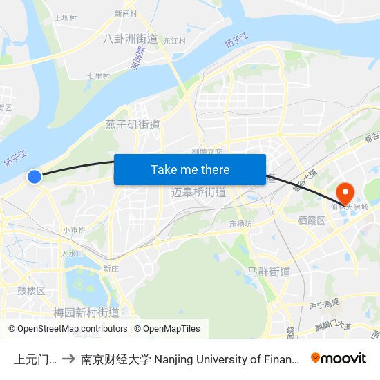 上元门水厂 to 南京财经大学 Nanjing University of Finance and Economics map