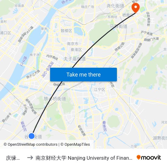 庆缘北路中 to 南京财经大学 Nanjing University of Finance and Economics map