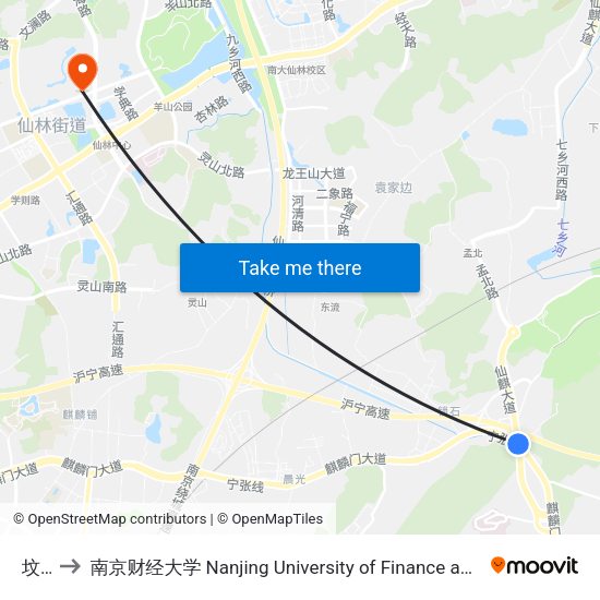 坟头 to 南京财经大学 Nanjing University of Finance and Economics map