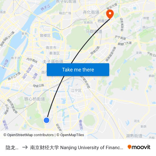 隐龙路北 to 南京财经大学 Nanjing University of Finance and Economics map